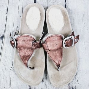 UGG | Gypsy metallic leather & sherpa fur lined thong flipflop sandals